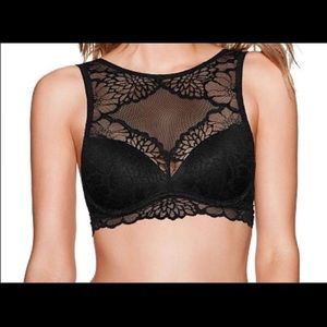 (VS Pink) Black Highneck Eyelash Lace Bralette